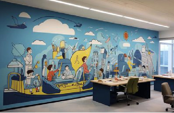 富川办公室墙绘的特点。